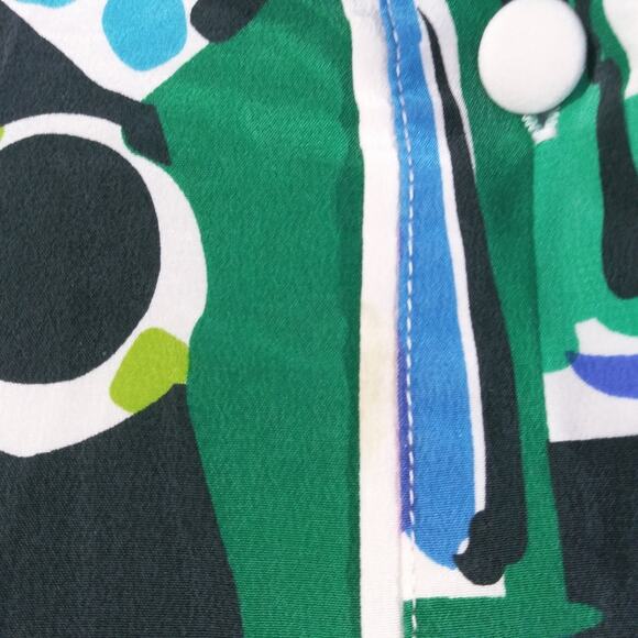 Bob Mackie Vintage Wearable Art Blue Green Print Button Front Artsy Top SZ M - Picture 7 of 12